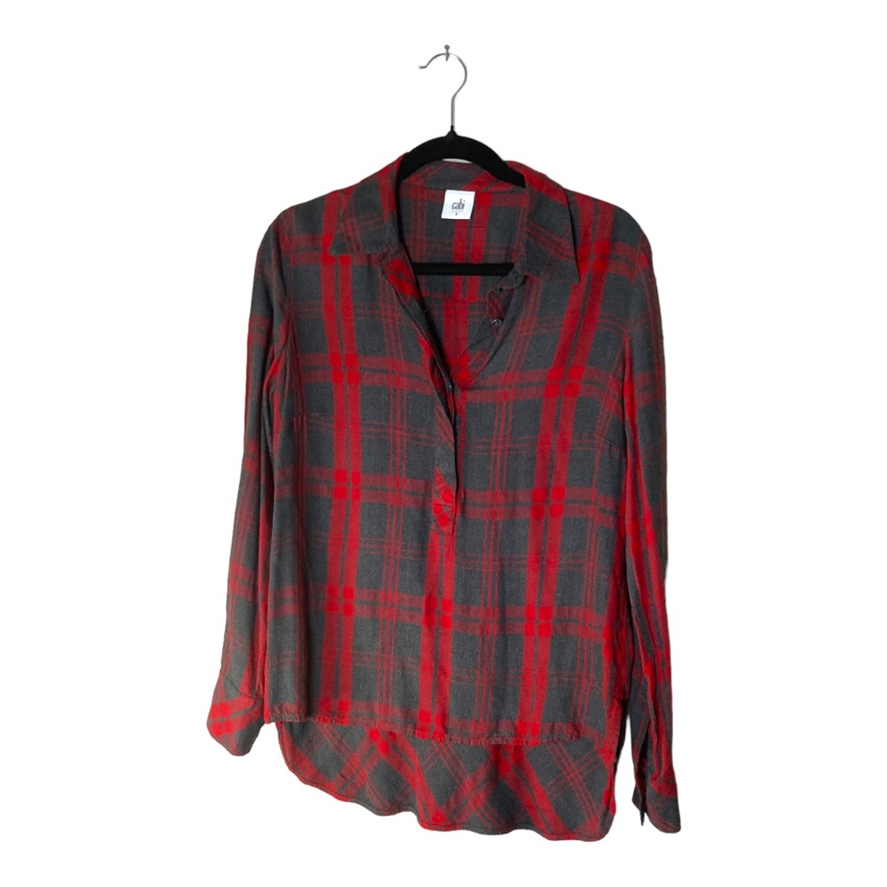 Cabi Plaid Button Up ahi/Lo Size r d &gray Small